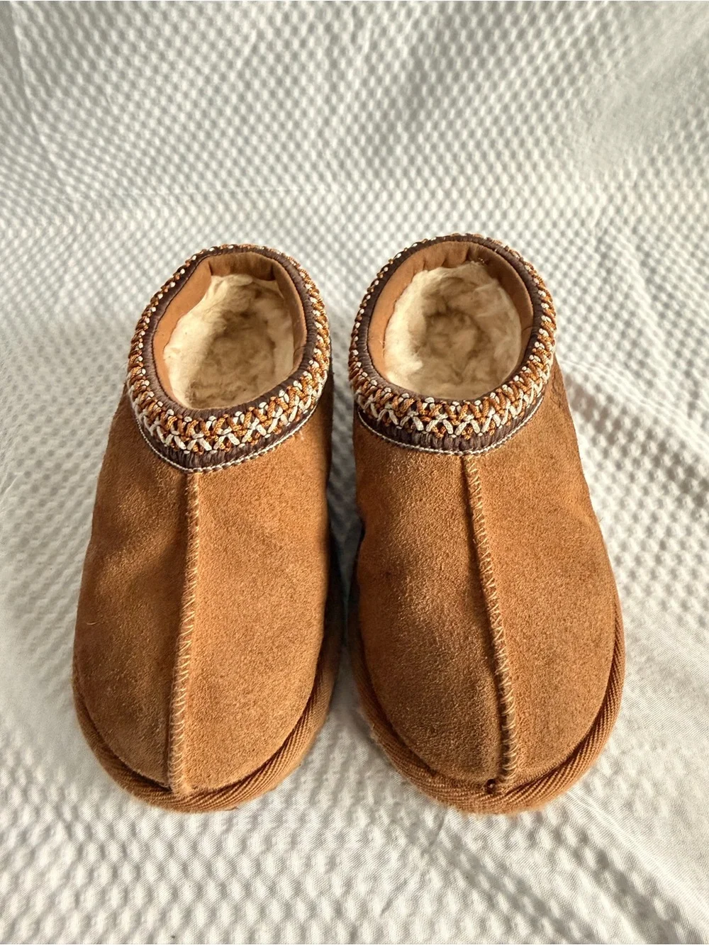 UGG Chestnut Suede Slip-On Shearling Mules kids US11